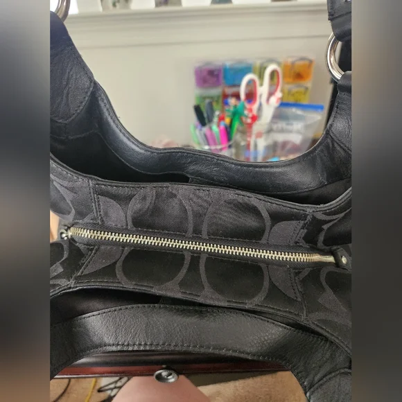 Coach Black Signature Fabric Shoulder Purse Handbag - Picture 6 of 10